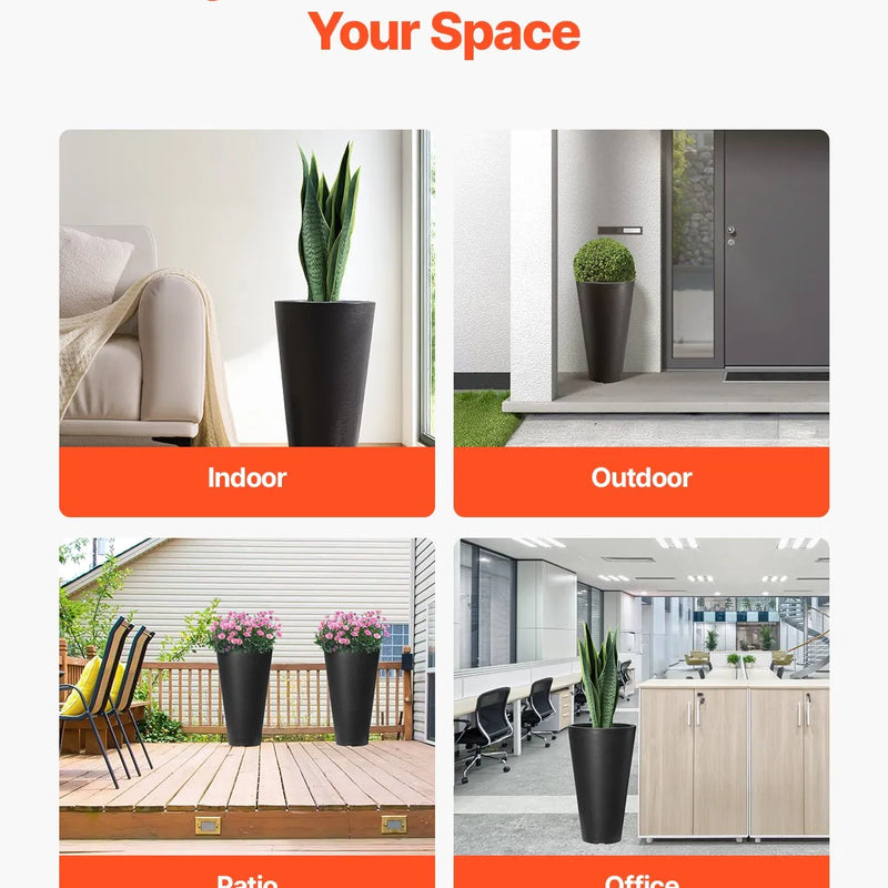 Augsti stādītāji, komplekts ar 2 apaļiem konusveida stādītājiem, 61 cm, piemēroti āra un iekštelpu lietošanai