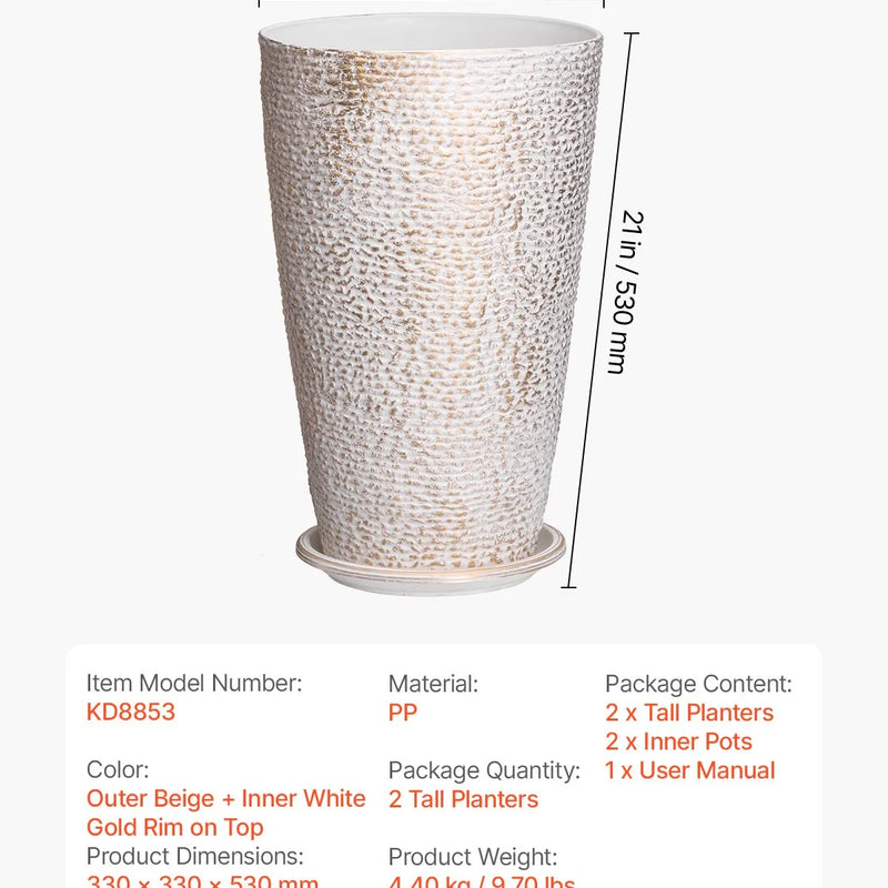 Augsti stādītāji, komplekts ar 2 apaļiem konusveida stādītājiem, 53 cm, piemēroti āra un iekštelpu lietošanai