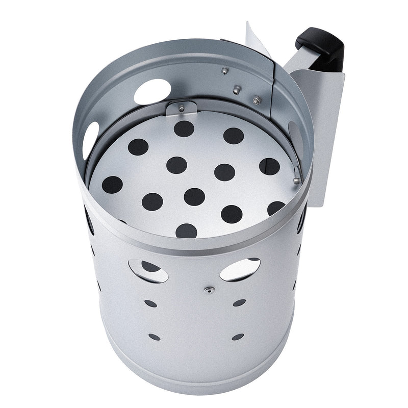 Ogles aizdedzināšanas skurstenis, 1,8 kg ietilpība, smagās tērauda konstrukcija, piemērots griliem un bārbekjū, kompakts pārnēsājams aizdedzinātājs, sudraba krāsa