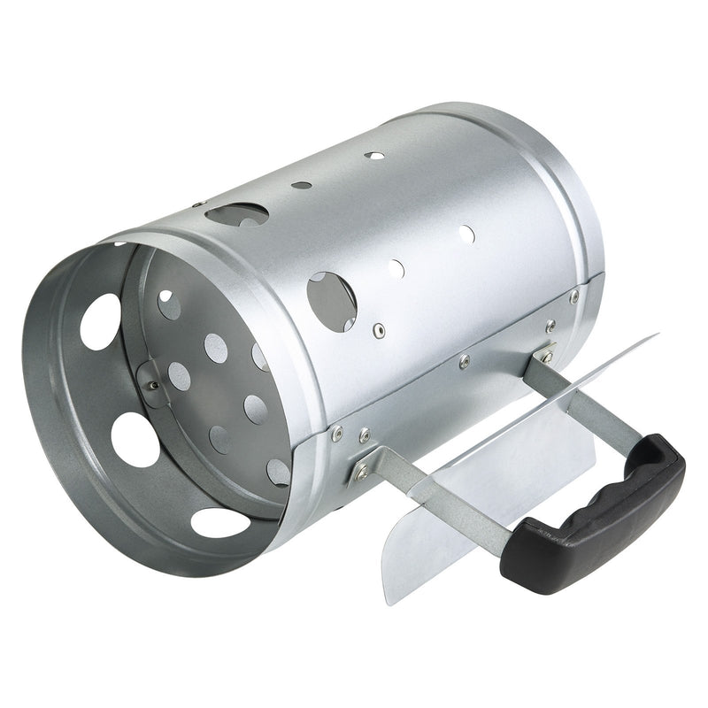 Ogles aizdedzināšanas skurstenis, 1,8 kg ietilpība, smagās tērauda konstrukcija, piemērots griliem un bārbekjū, kompakts pārnēsājams aizdedzinātājs, sudraba krāsa