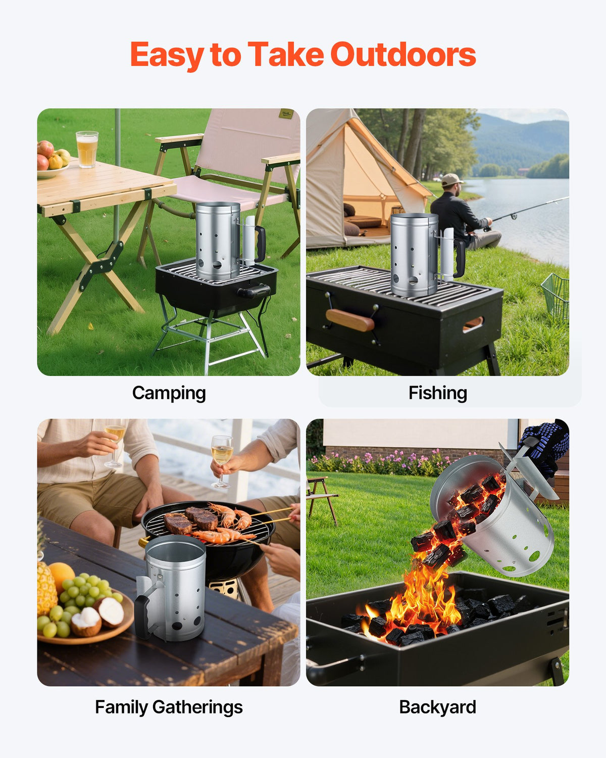 VEVOR Charcoal Chimney Starter, 1.8 kg Capacity, Heavy-Duty Steel Construction, Suitable for Grills and Barbecues, Compact Portable Igniter, Silver