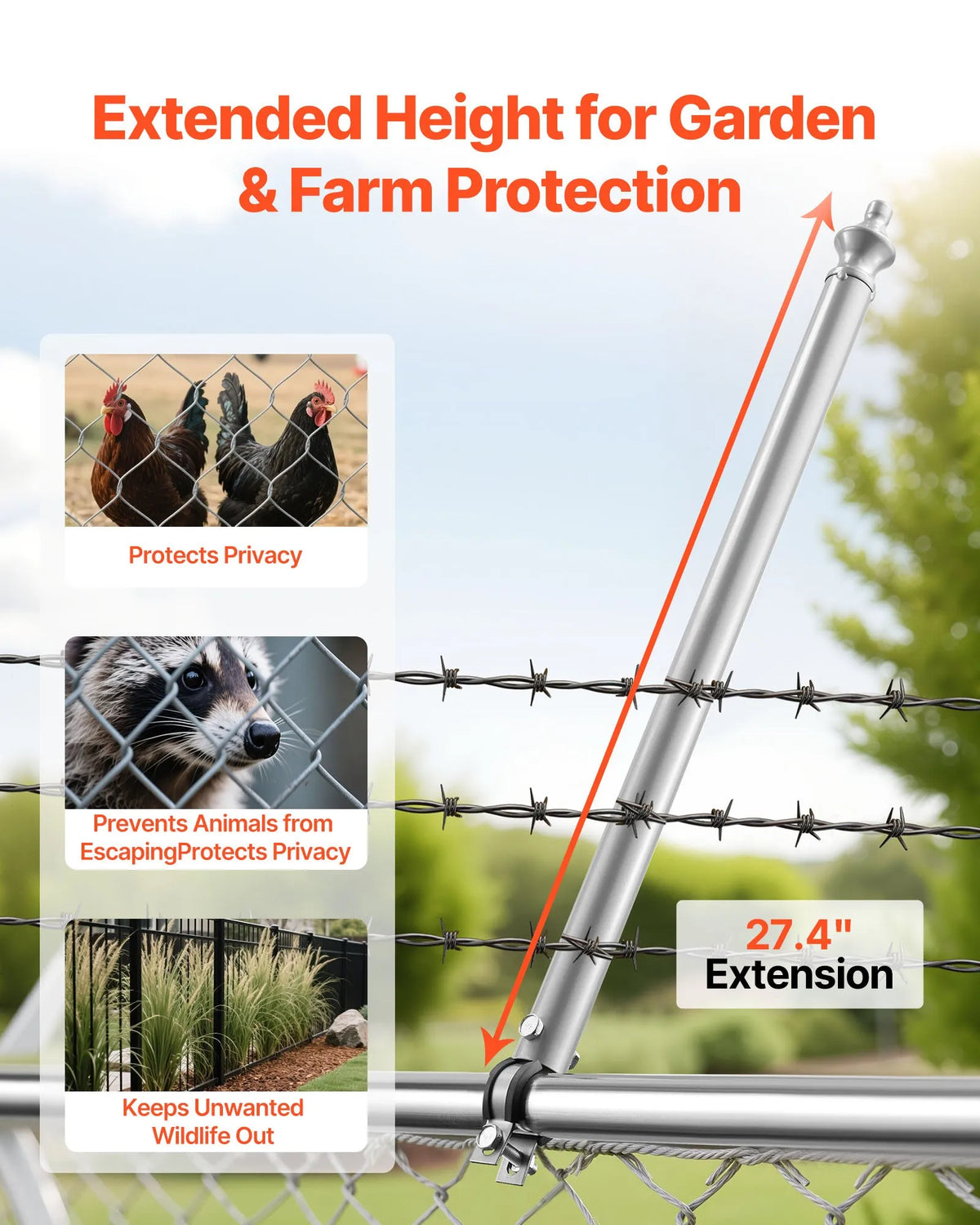 Section Fence Extenders, 18 pcs, 69.5 cm, Upper Rail 33–38 mm, U-shaped Bracket