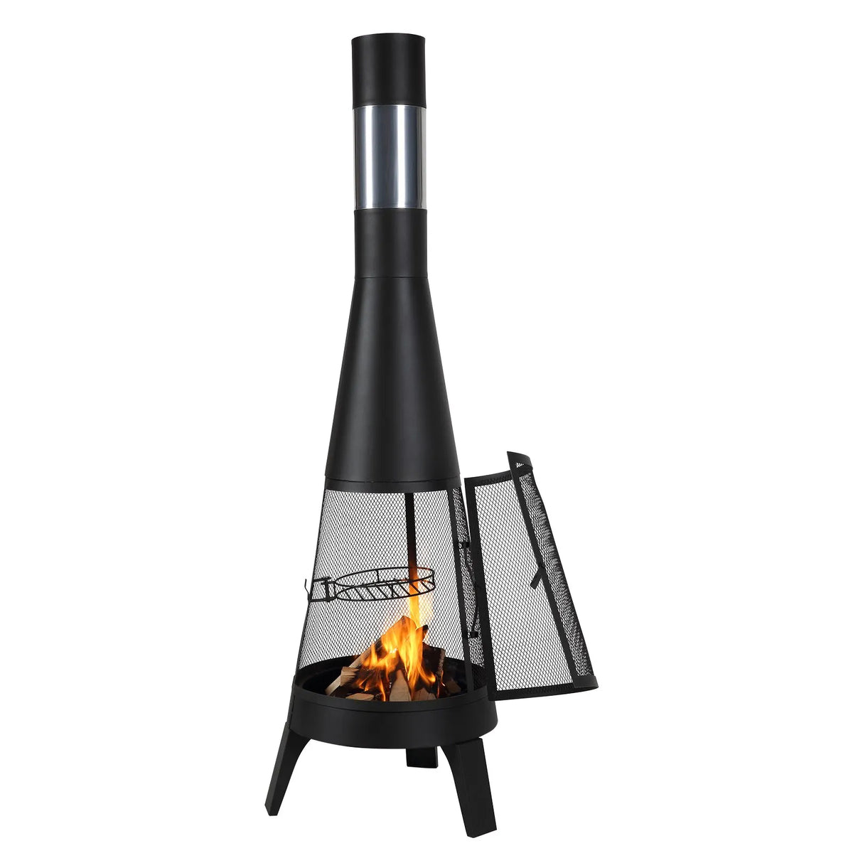 VEVOR Chimney, 51 cm Outdoor Wood Burning Fire Pit, Conical Design Grill and Heater, with Grill Grate, Chimney Cover and Rust-Resistant Lid, for Terrace, Garden and Patio