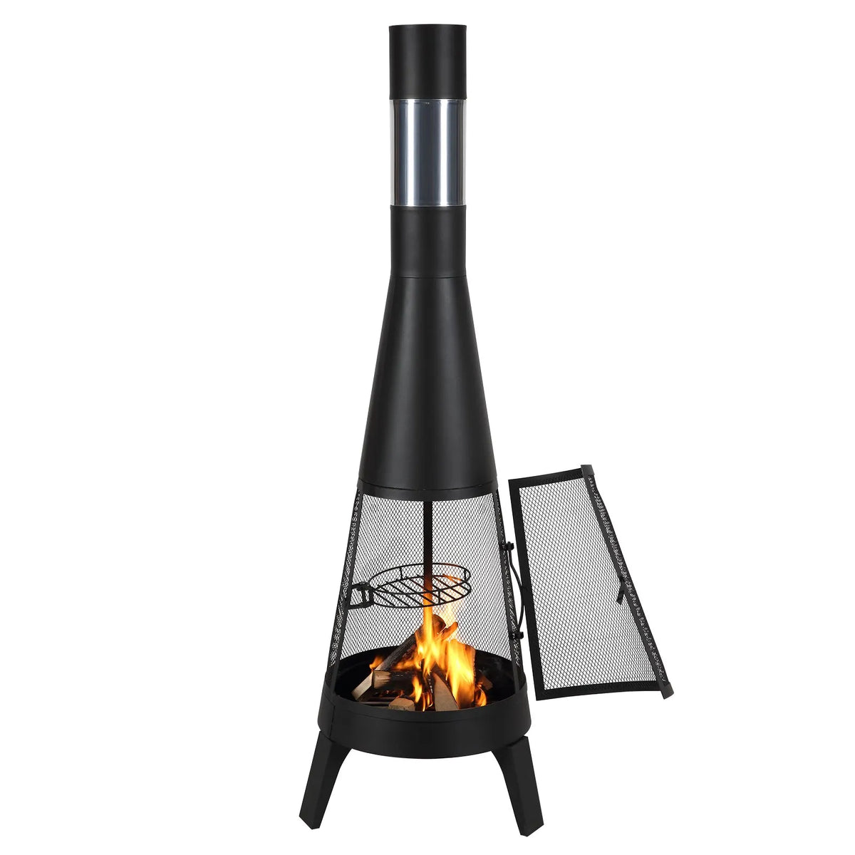 VEVOR Chimney, 51 cm Outdoor Wood Burning Fire Pit, Conical Design Grill and Heater, with Grill Grate, Chimney Cover and Rust-Resistant Lid, for Terrace, Garden and Patio