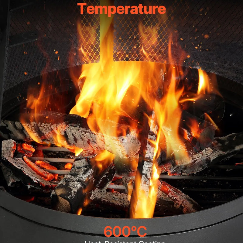 VEVOR čimineja, 51 cm āra malkas ugunskura kamīns, konusveida dizains grilēšanai un sildīšanai, ar grila resti, skursteņa pārvalku un rūsas izturīgu vāku, terasei, dārzam un pagalmam