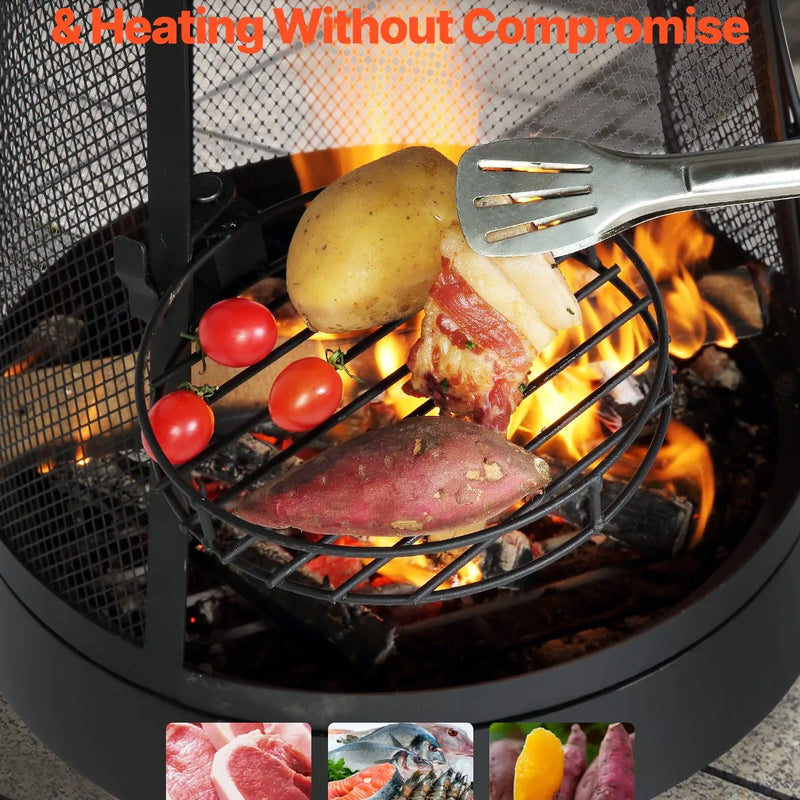 VEVOR čimineja, 51 cm āra malkas ugunskura kamīns, konusveida dizains grilēšanai un sildīšanai, ar grila resti, skursteņa pārvalku un rūsas izturīgu vāku, terasei, dārzam un pagalmam