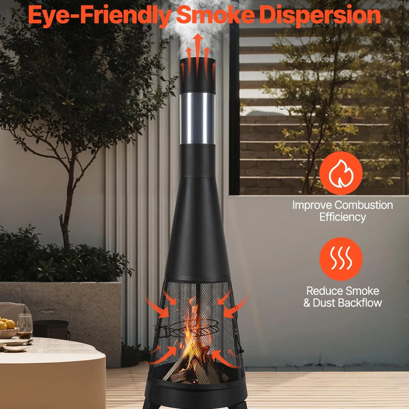 VEVOR čimineja, 51 cm āra malkas ugunskura kamīns, konusveida dizains grilēšanai un sildīšanai, ar grila resti, skursteņa pārvalku un rūsas izturīgu vāku, terasei, dārzam un pagalmam