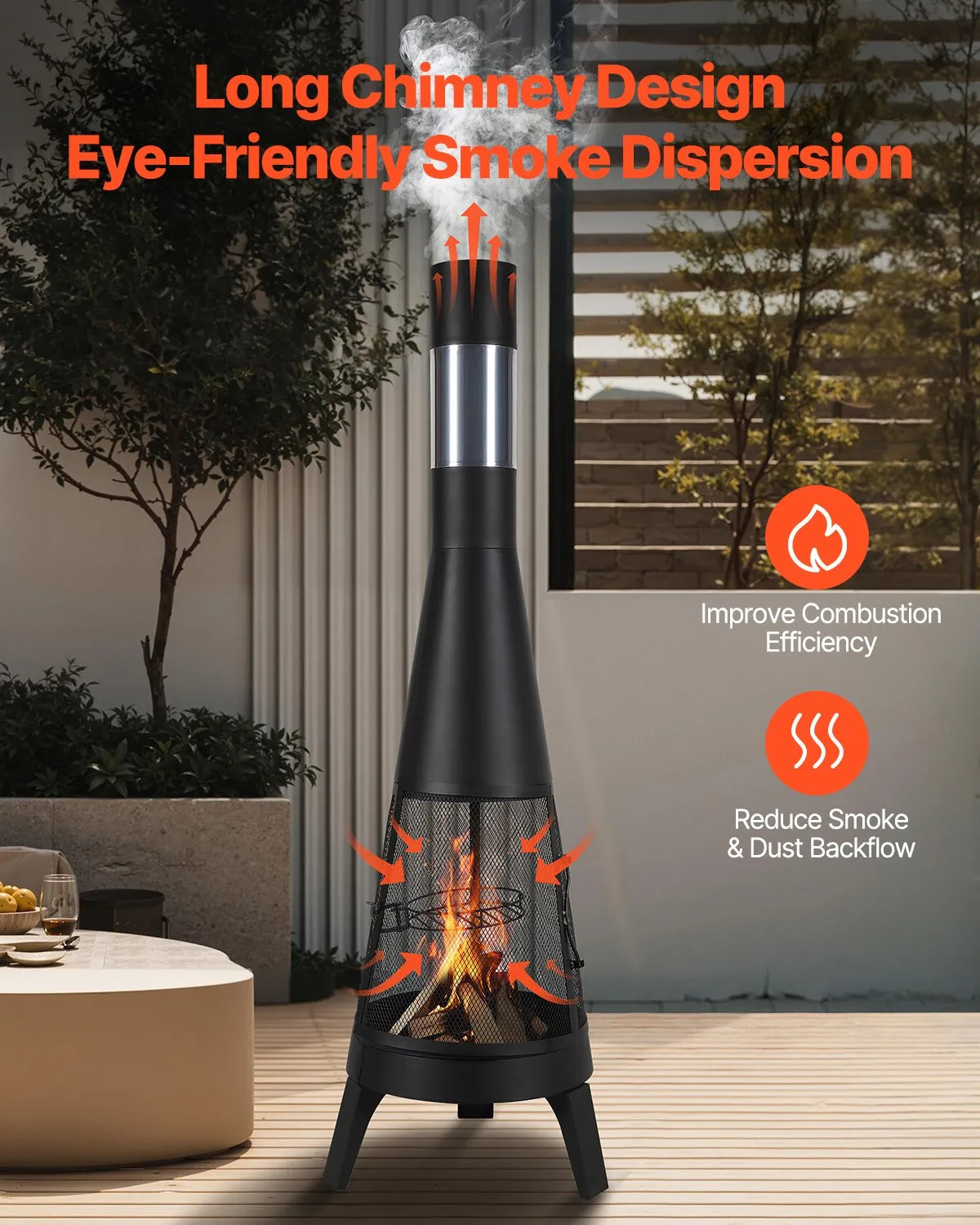 VEVOR Chimney, 51 cm Outdoor Wood Burning Fire Pit, Conical Design Grill and Heater, with Grill Grate, Chimney Cover and Rust-Resistant Lid, for Terrace, Garden and Patio