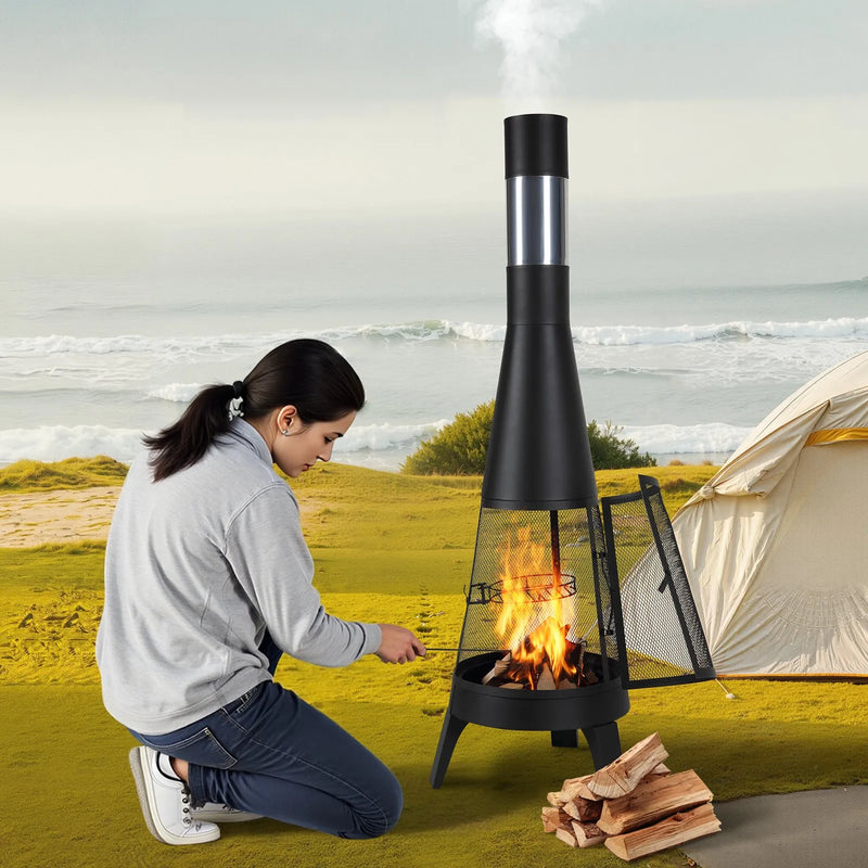 VEVOR čimineja, 51 cm āra malkas ugunskura kamīns, konusveida dizains grilēšanai un sildīšanai, ar grila resti, skursteņa pārvalku un rūsas izturīgu vāku, terasei, dārzam un pagalmam