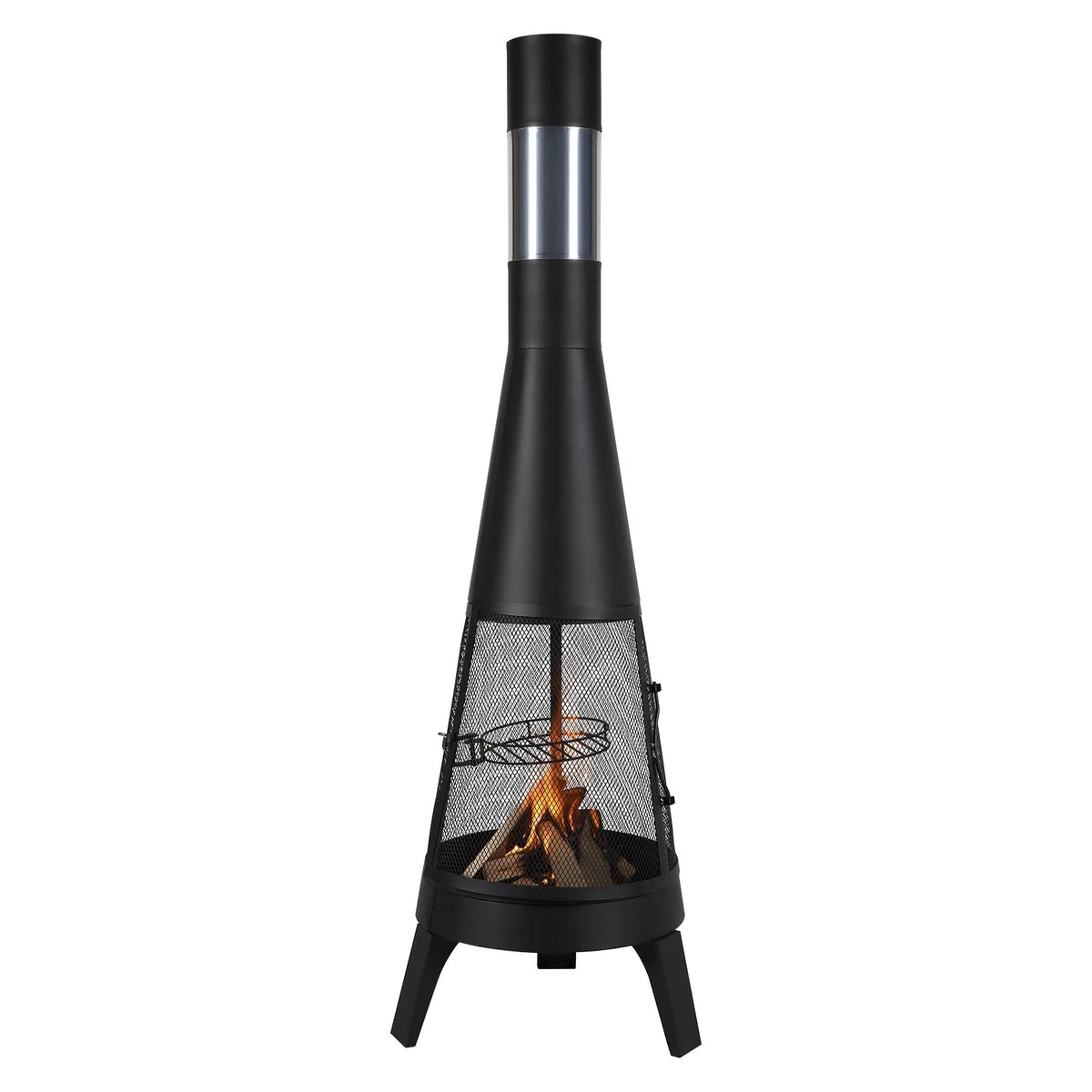 VEVOR Chimney, 51 cm Outdoor Wood Burning Fire Pit, Conical Design Grill and Heater, with Grill Grate, Chimney Cover and Rust-Resistant Lid, for Terrace, Garden and Patio