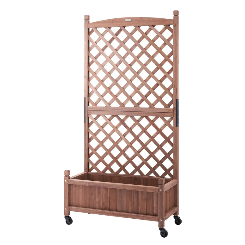 Paaugstinātā koka dobe ar režģi, 76 × 33 × 156 cm, ar drenāžas caurumiem, brīvi stāvoša stādīšanas kaste vīteņaugiem un ziediem dārzam, terasei, balkonam