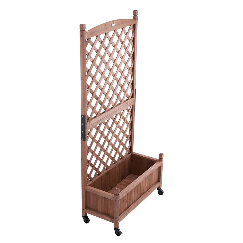 Paaugstinātā koka dobe ar režģi, 76 × 33 × 156 см, ar drenāžas caurumiem, brīvi stāvoša stādīšanas kaste vīteņaugiem un ziediem dārzam, terasei, balkonam