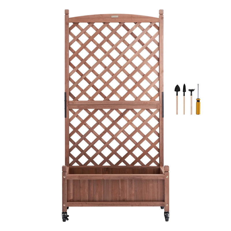 Paaugstinātā koka dobe ar režģi, 76 × 33 × 156 cm, ar drenāžas caurumiem, brīvi stāvoša stādīšanas kaste vīteņaugiem un ziediem dārzam, terasei, balkonam