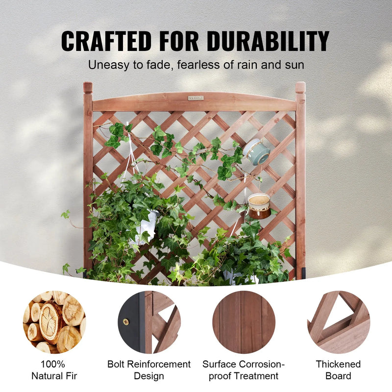 2 габ. пааугстинатов дарза добс ар режги, 152,4 × 33 × 156 см āra koka stādīšanas kastes ar drenāžas caurumiem, brīvi stāvošas režģa dobes vīteņaugiem un ziediem dārzā, terasē vai balkonā