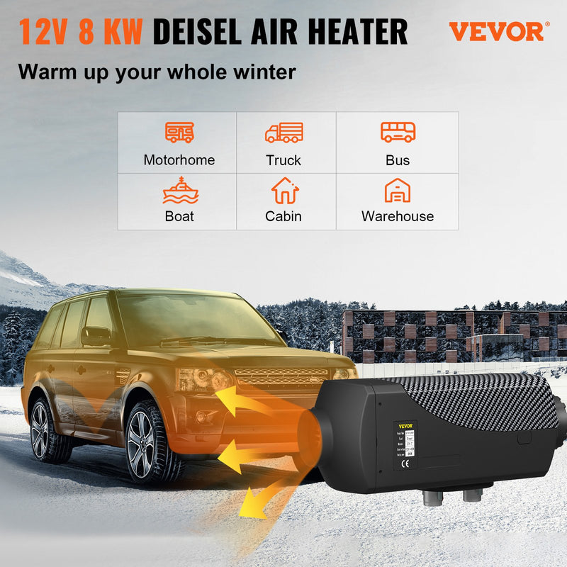 12V 8KW VEVOR Dīzeļa sildītājs 8KW Gaisa dīzeļa sildītājs PLANAR 12V Dīzeļa gaisa sildītājs automašīnām, kravas automašīnām, kemperiem, laivām un autobusiem.