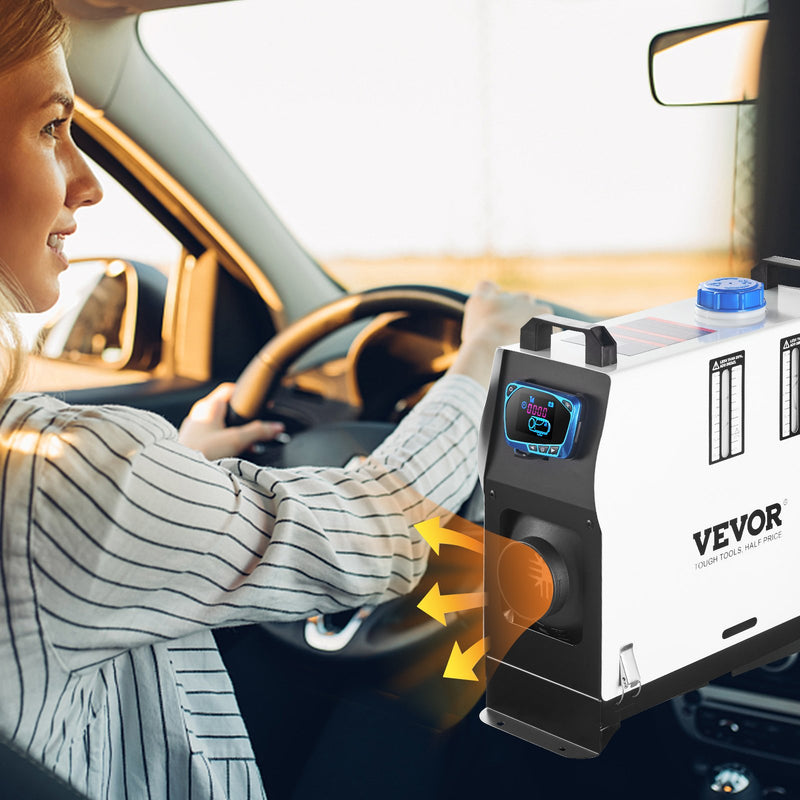 VEVOR 8KW dīzeļa gaisa sildītājs, 12V, viengabala stāvvvietas sildītājs ar vienu gaisa izplūdes atveri, sarkanu LCD slēdzi, tālvadības pulti un ātru uzsildīšanu, piemērots automašīnām, RV, kravas automašīnām, laivām, kemperiem un piekabēm.