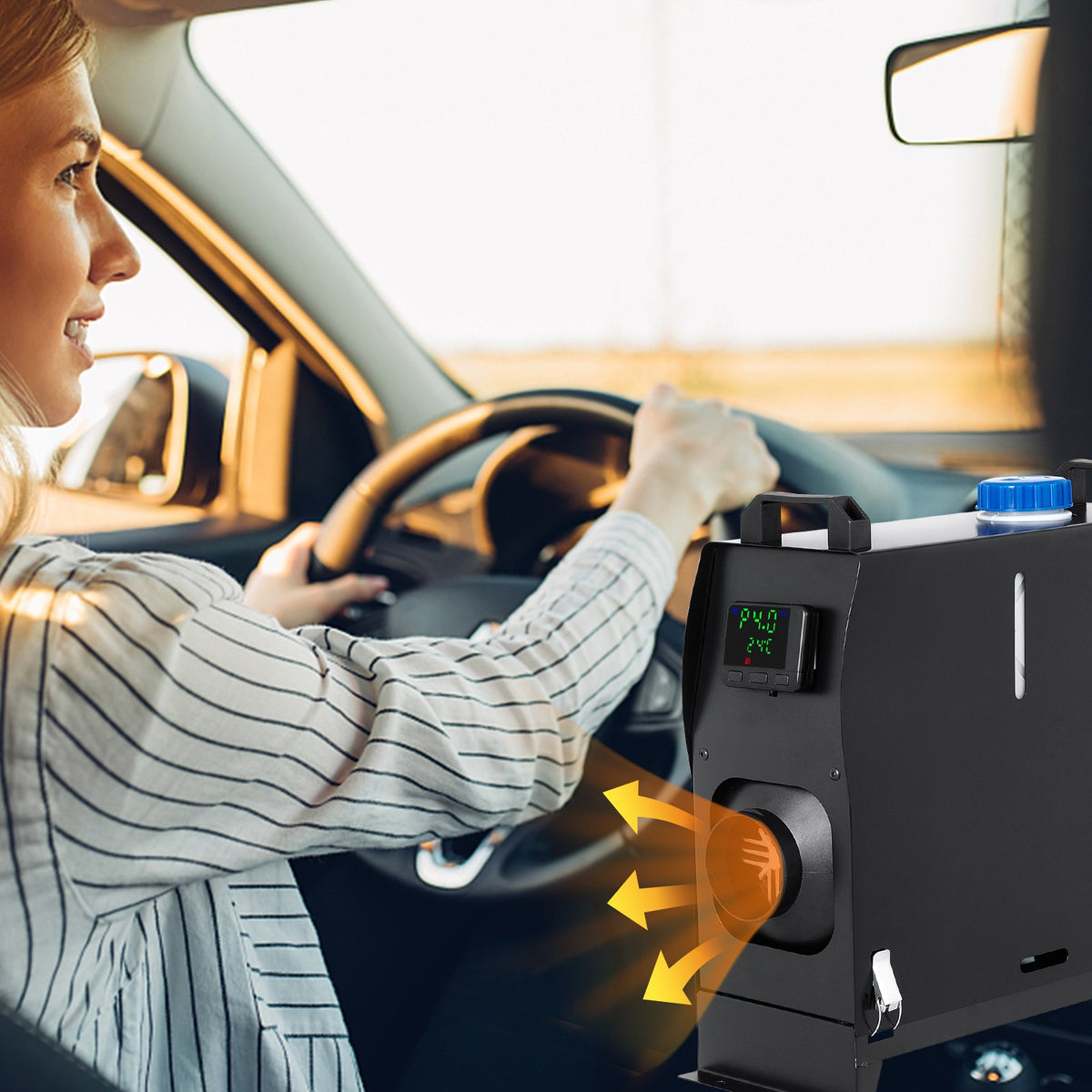 VEVOR 8KW dīzeļa gaisa sildītājs, 12V, viengabala stāvvvietas sildītājs ar vienu izplūdes atveri, melnu LCD slēdzi un ātru uzsildīšanu, piemērots RV, kravas automašīnām, laivām, autobusiem, automašīnām, piekabēm un kemperiem.