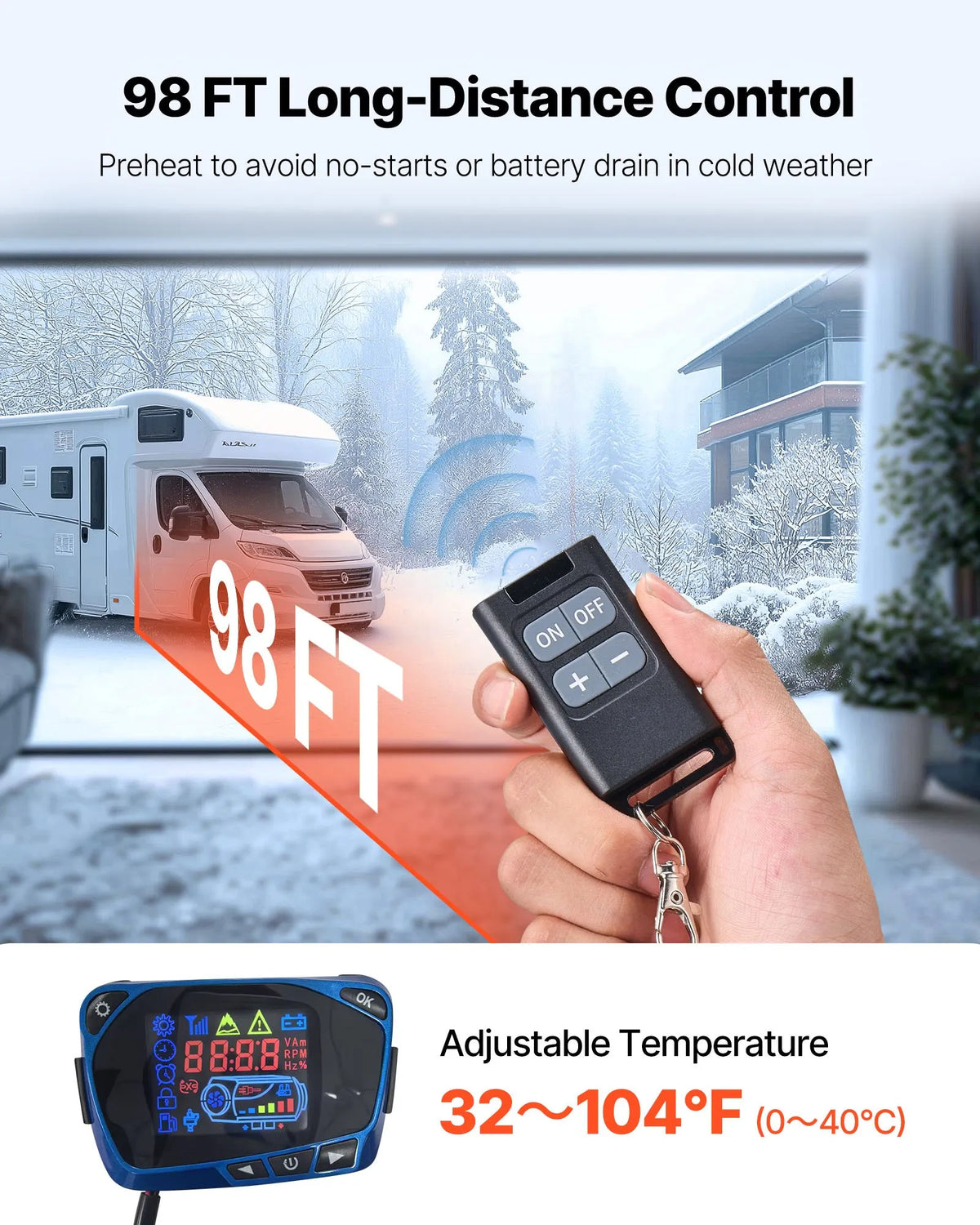 12V 8 kW VEVOR Diesel Heater All-in-One – LCD, Remote Control
