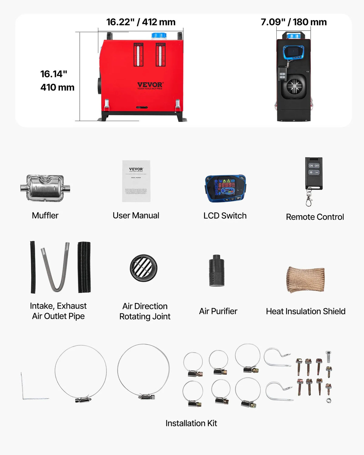 12V 8 kW VEVOR Diesel Heater All-in-One – LCD, Remote Control