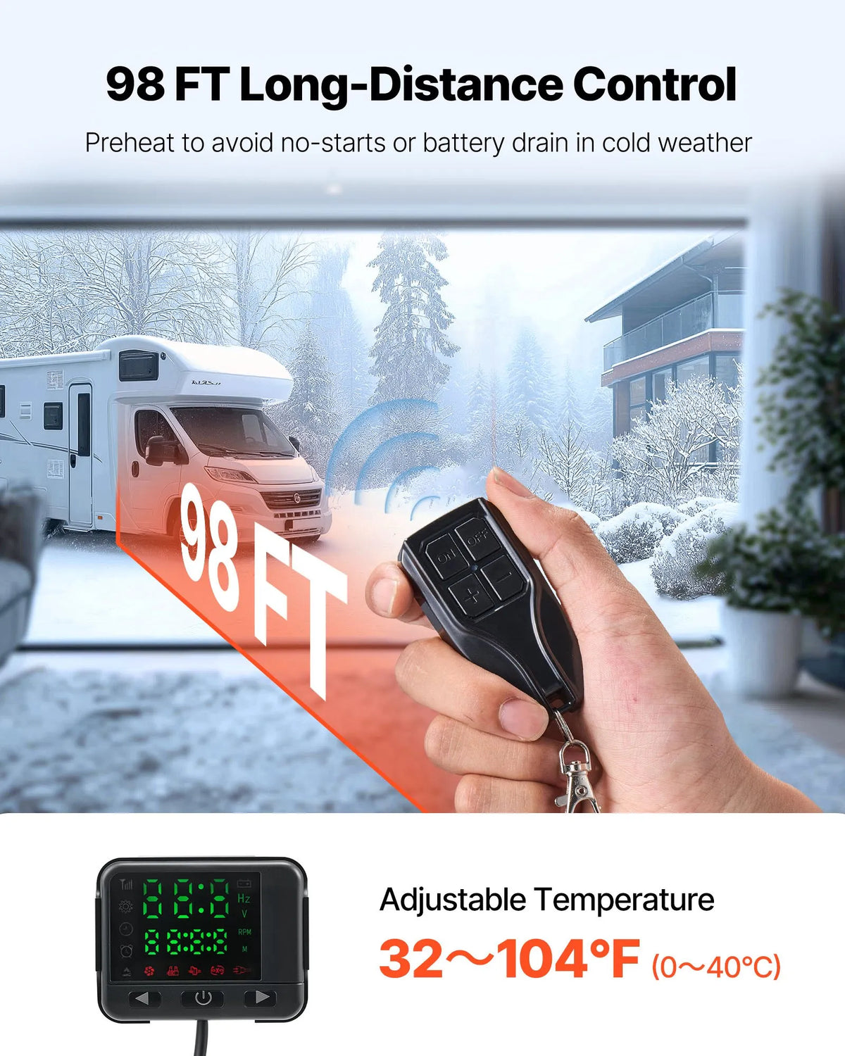 12V/24V 8 kW VEVOR Built-in Diesel Heater – Square Colour Display, Remote Control