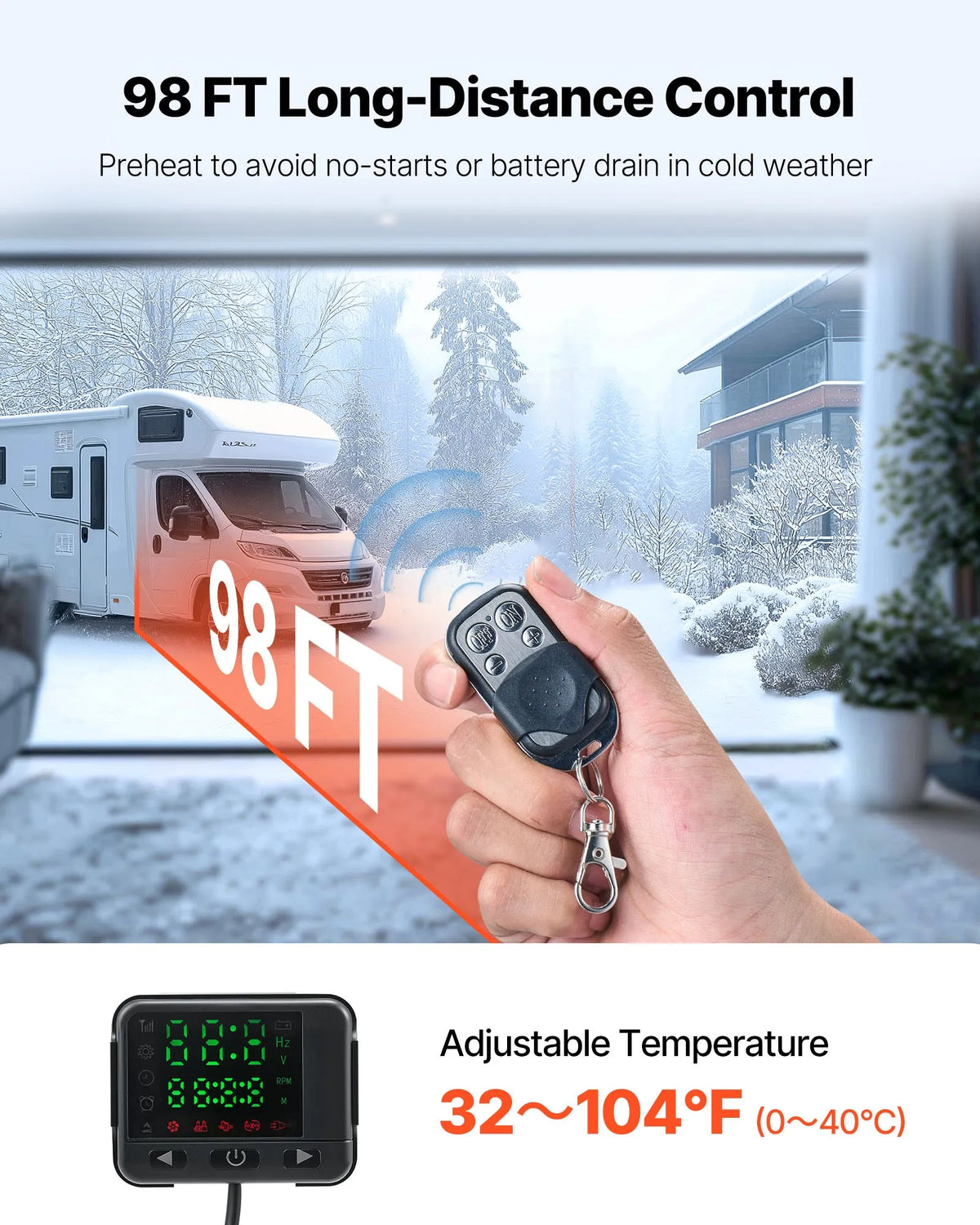 12V/24V 8 kW VEVOR Built-in Diesel Heater – Black LCD, Remote Control, Preheating