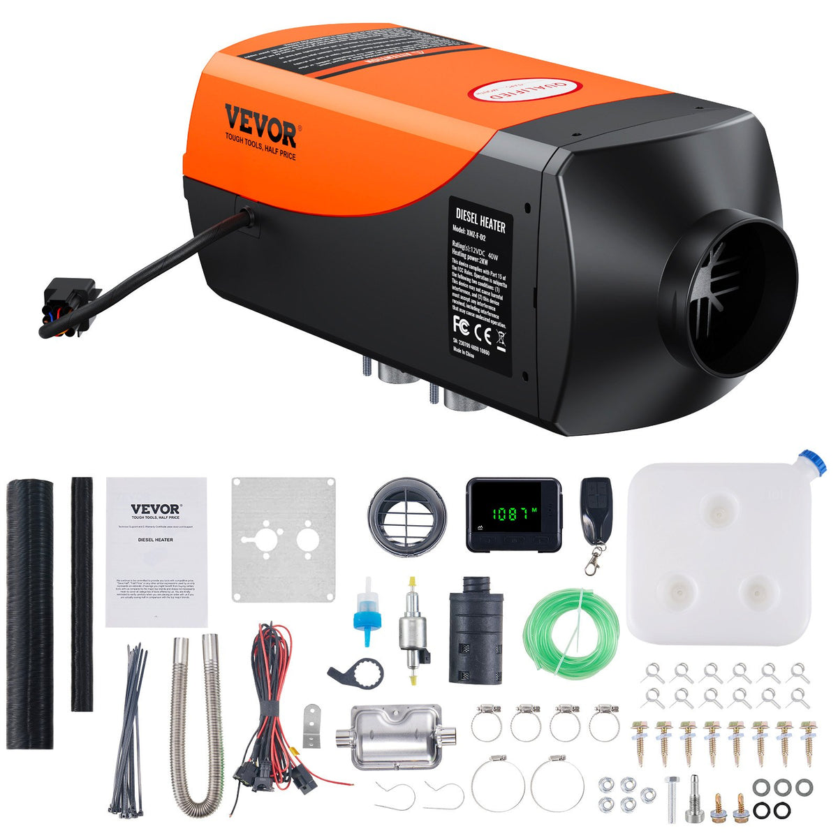 12V 2 kW VEVOR iebūvējamā dīzeļa krāsniņa – LCD, tālvadības pults