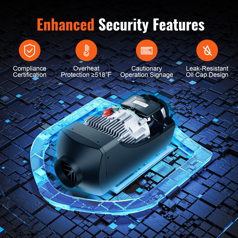 12V 5kW VEVOR dīzeļdegvielas gaisa sildītājs ar Bluetooth lietotni un LCD displeju automašīnām, autobusiem, treileriem un iekštelpām