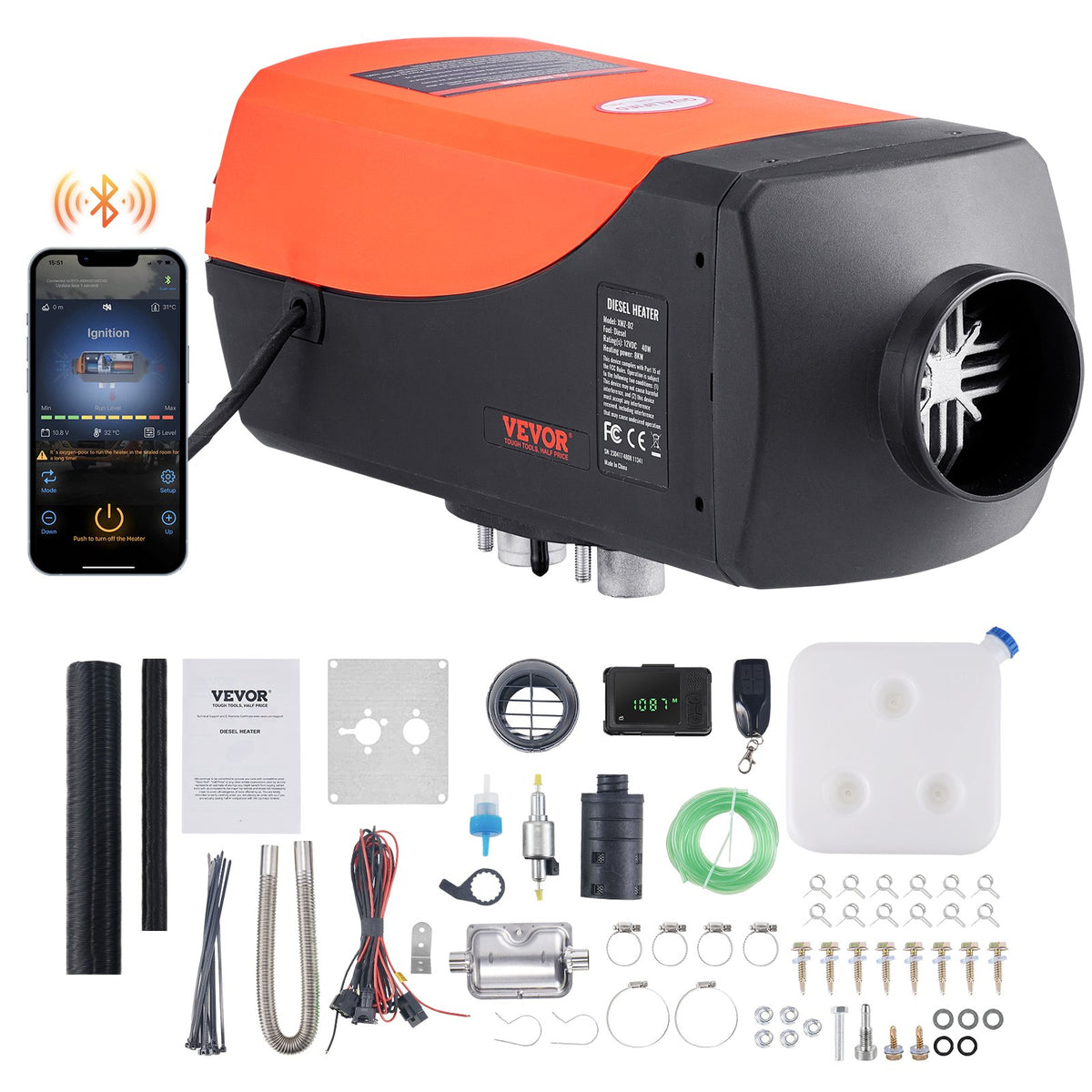 12V 8 kW VEVOR Diesel Heater – Bluetooth, LCD, for Campers and Indoor Use