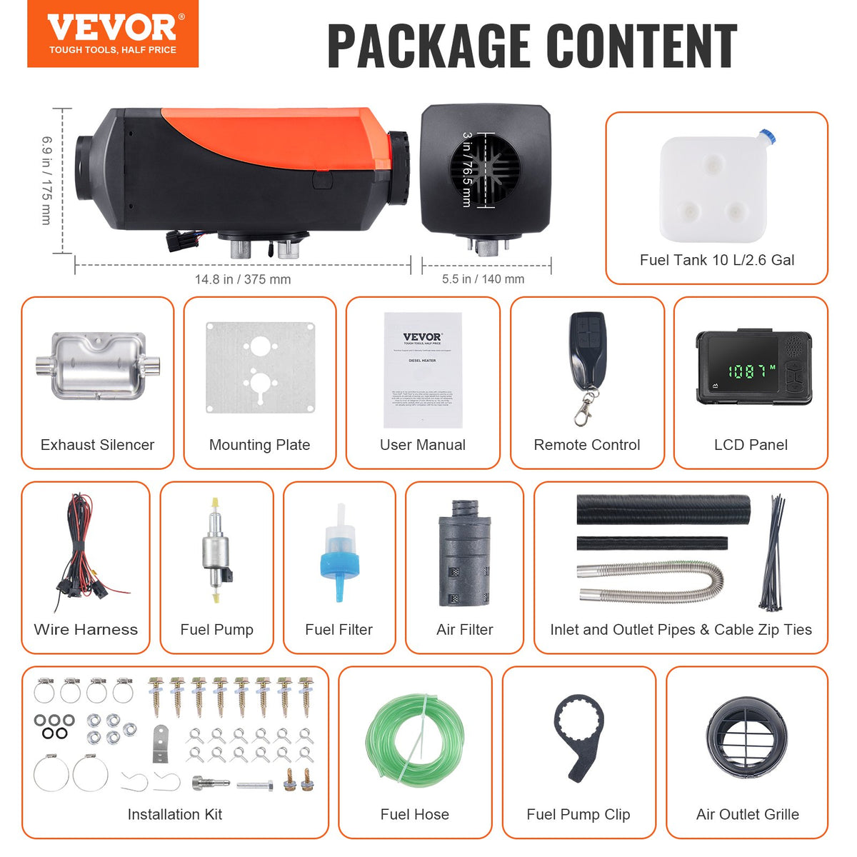 12V 8 kW VEVOR Diesel Heater – Bluetooth, LCD, for Campers and Indoor Use