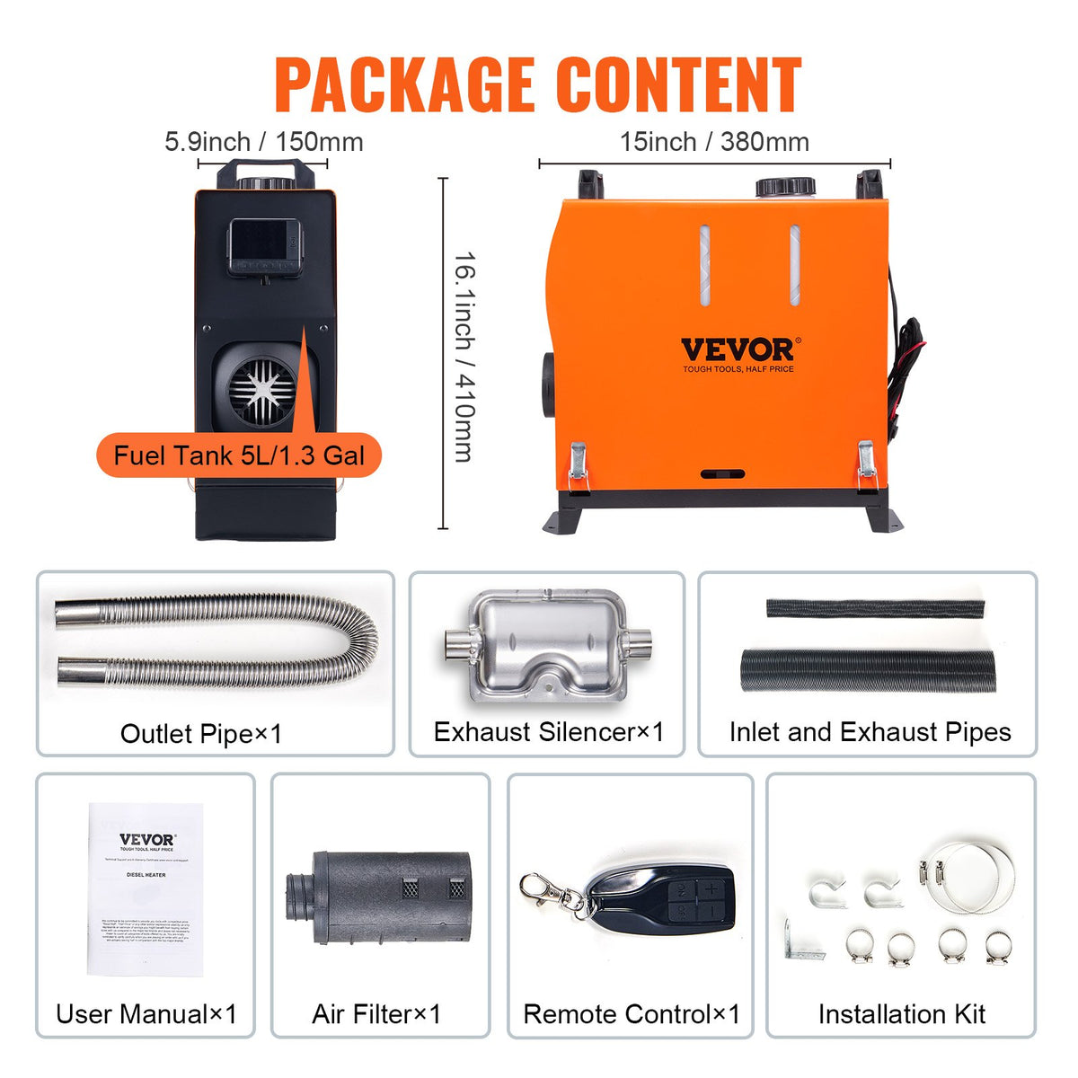 12V 5 kW VEVOR Diesel Heater All-in-One – LCD, Remote Control