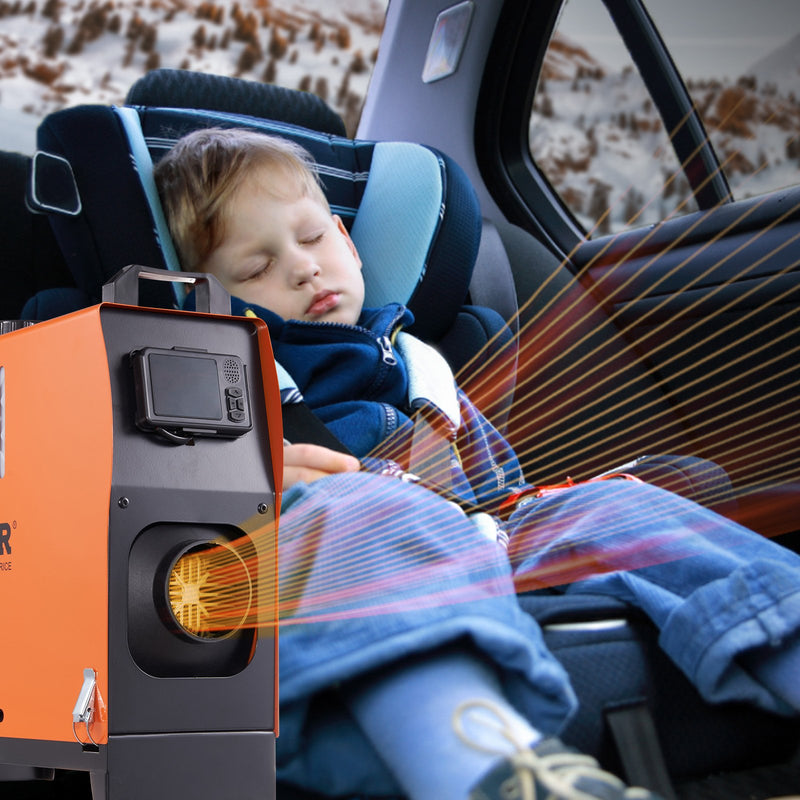 VEVOR 5KW dīzeļa gaisa sildītājs, 12V, viengabala dizains ar Bluetooth lietotni, LCD displeju, piemērots automašīnām, RV un iekštelpām.