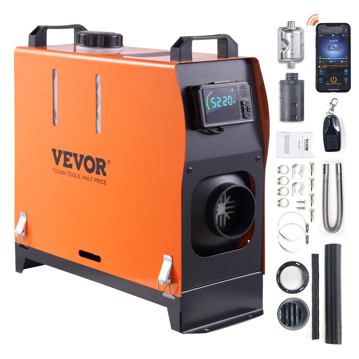 12V 8 kW VEVOR dīzeļa krāsniņa – Bluetooth, LCD displejs, kemperiem