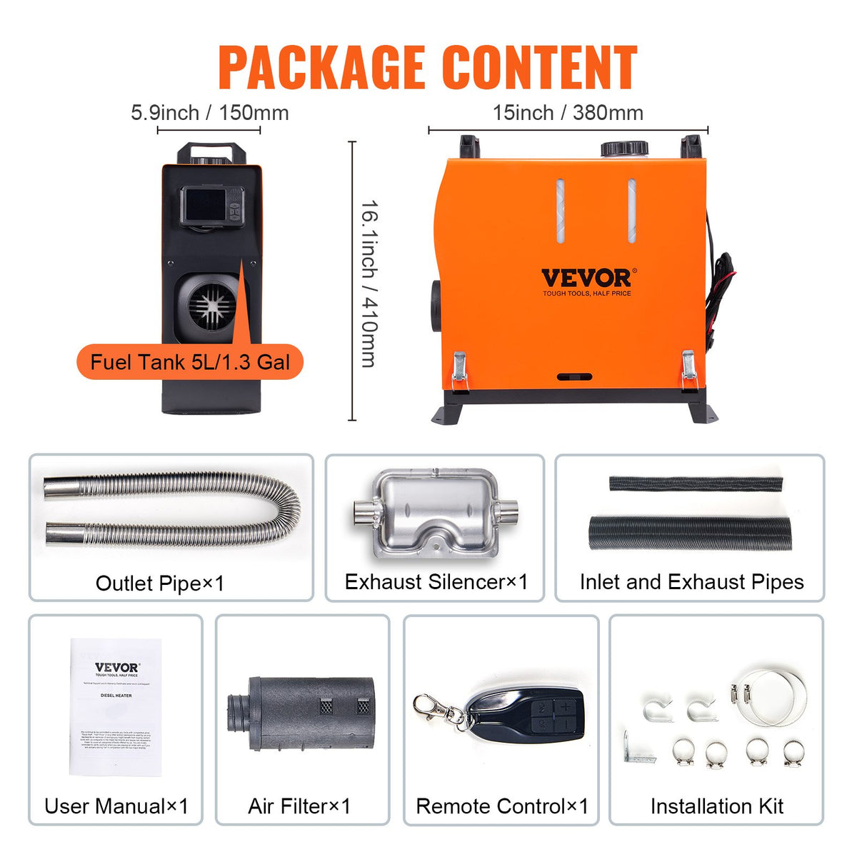 12V 8 kW VEVOR dīzeļa krāsniņa – Bluetooth, LCD displejs, kemperiem