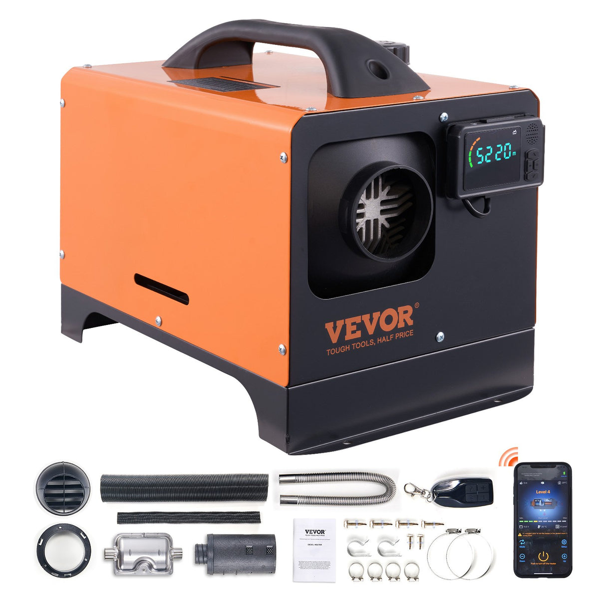 12V 8 kW VEVOR dīzeļa krāsniņa viss vienā – Bluetooth, LCD ekrāns