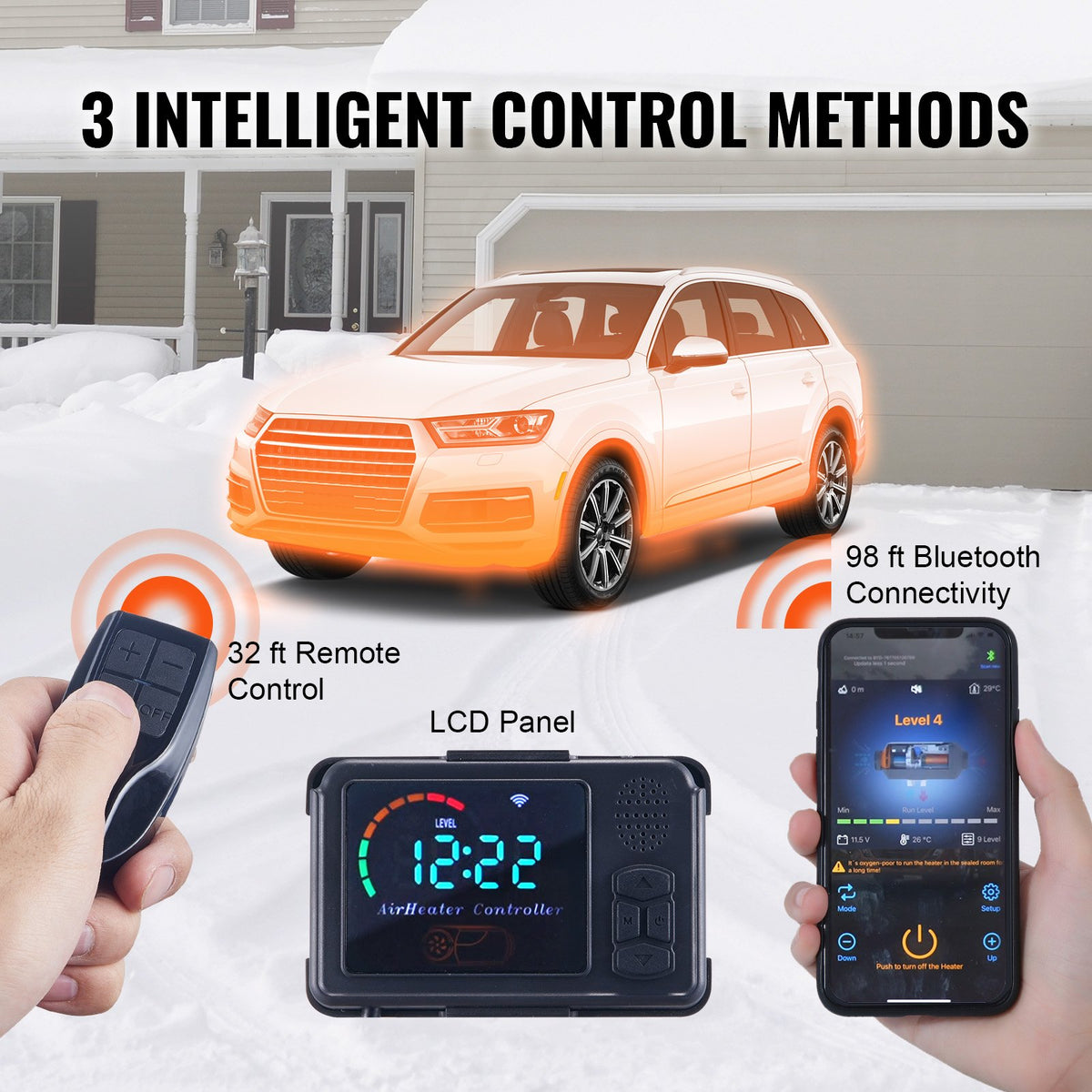 12V 8 kW VEVOR dīzeļa krāsniņa viss vienā – Bluetooth, LCD ekrāns