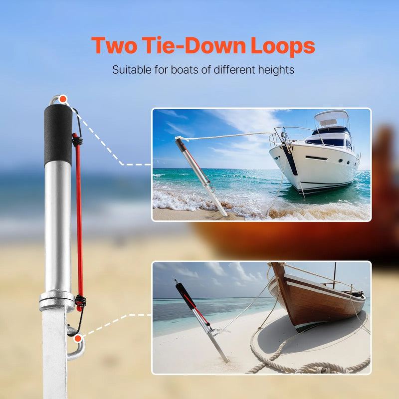 VEVOR smilšu enkurs laivām, 90 cm bīdāms krasta enkuris–spieķis, cinkota oglekļa tērauda laivu krasta enkurs, paredzēts seklam ūdenim un pludmalēm, ūdensmotociklu, PWC, pontonu un kajaku nostiprināšanai smiltīs un sēkļos.