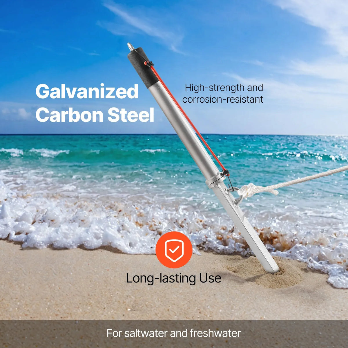 VEVOR Sand Anchor for Boats, 90 cm Sliding Beach Anchor Spike, Galvanised Carbon Steel Boat Beach Anchor, Designed for Shallow Water and Beaches, for Securing Jet Skis, PWC, Pontoons and Kayaks in Sand and Shallows