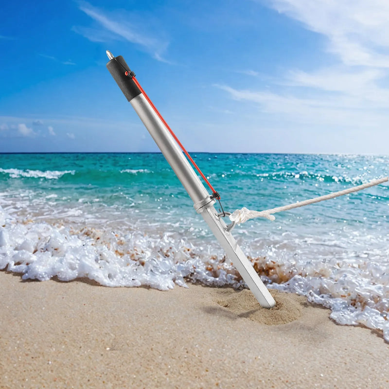 VEVOR smilšu enkurs laivām, 90 cm bīdāms krasta enkuris–spieķis, cinkota oglekļa tērauda laivu krasta enkurs, paredzēts seklam ūdenim un pludmalēm, ūdensmotociklu, PWC, pontonu un kajaku nostiprināšanai smiltīs un sēkļos.