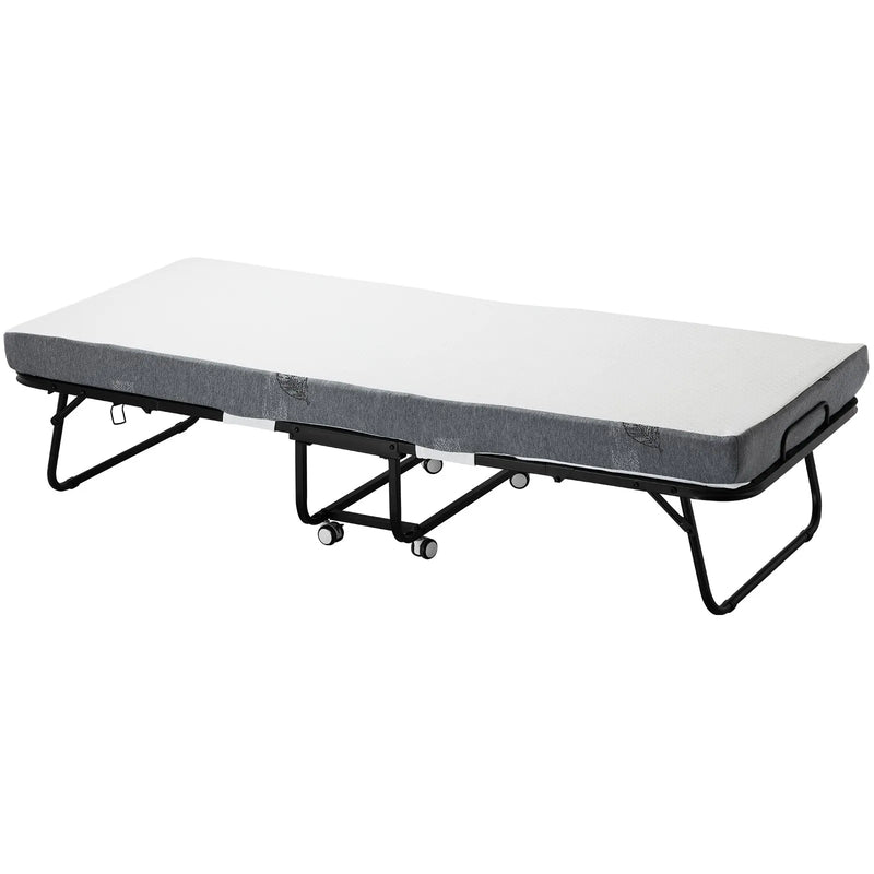 VEVOR salokāma viesu gulta 78,7 x 190,5 cm ar 10,2 cm atmiņas putu matraci, vienguļamā pārvietojamā gulta ar izturīgu metāla rāmi pieaugušajiem - ZEMLETES.LV