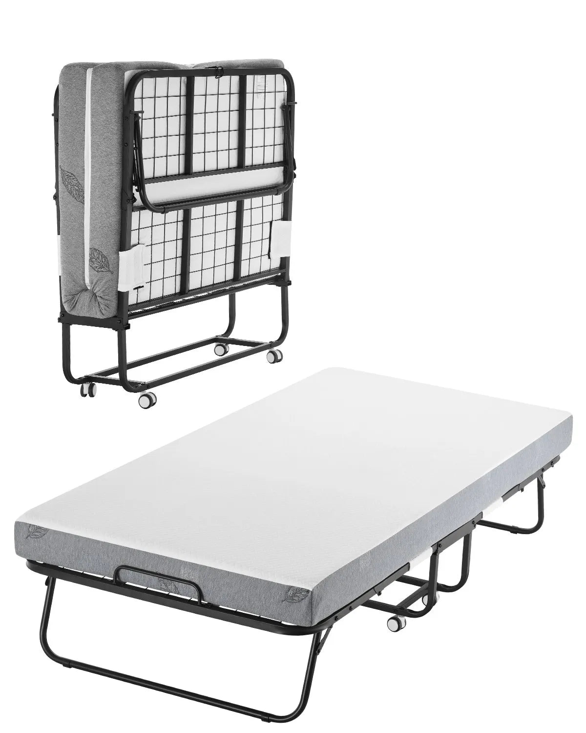 VEVOR salokāma viesu gulta 96,5 x 190,5 cm ar 12,7 cm atmiņas putu matraci, vienguļamā pārvietojamā gulta ar izturīgu metāla rāmi pieaugušajiem - ZEMLETES.LV