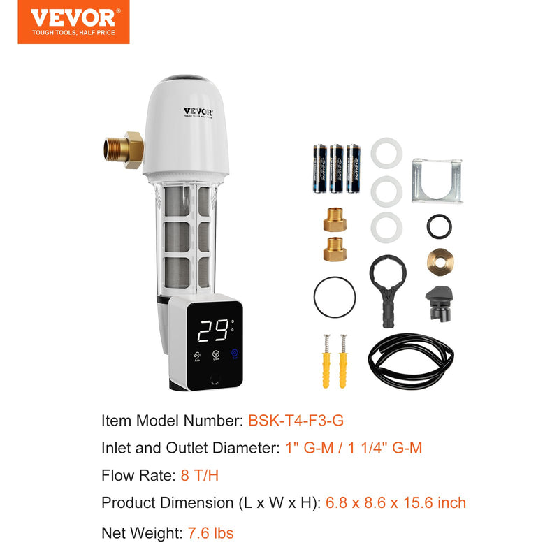 VEVOR 40 µm spin-down nogulšņu filtrs, 25,4 mm G-M + 31,75 mm G-M, 8 m³/h, urbumu un mājas ūdens filtrācijai