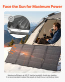 VEVOR 400 W salokāms saules panelis ar rāmi, N tipa monokristālisks 16BB panelis ar 24 % efektivitāti, IP67 ūdensizturīgs, MC4 izvade un 10-in-1 DC adapteris elektrostacijām, kempingam un pārgājieniem