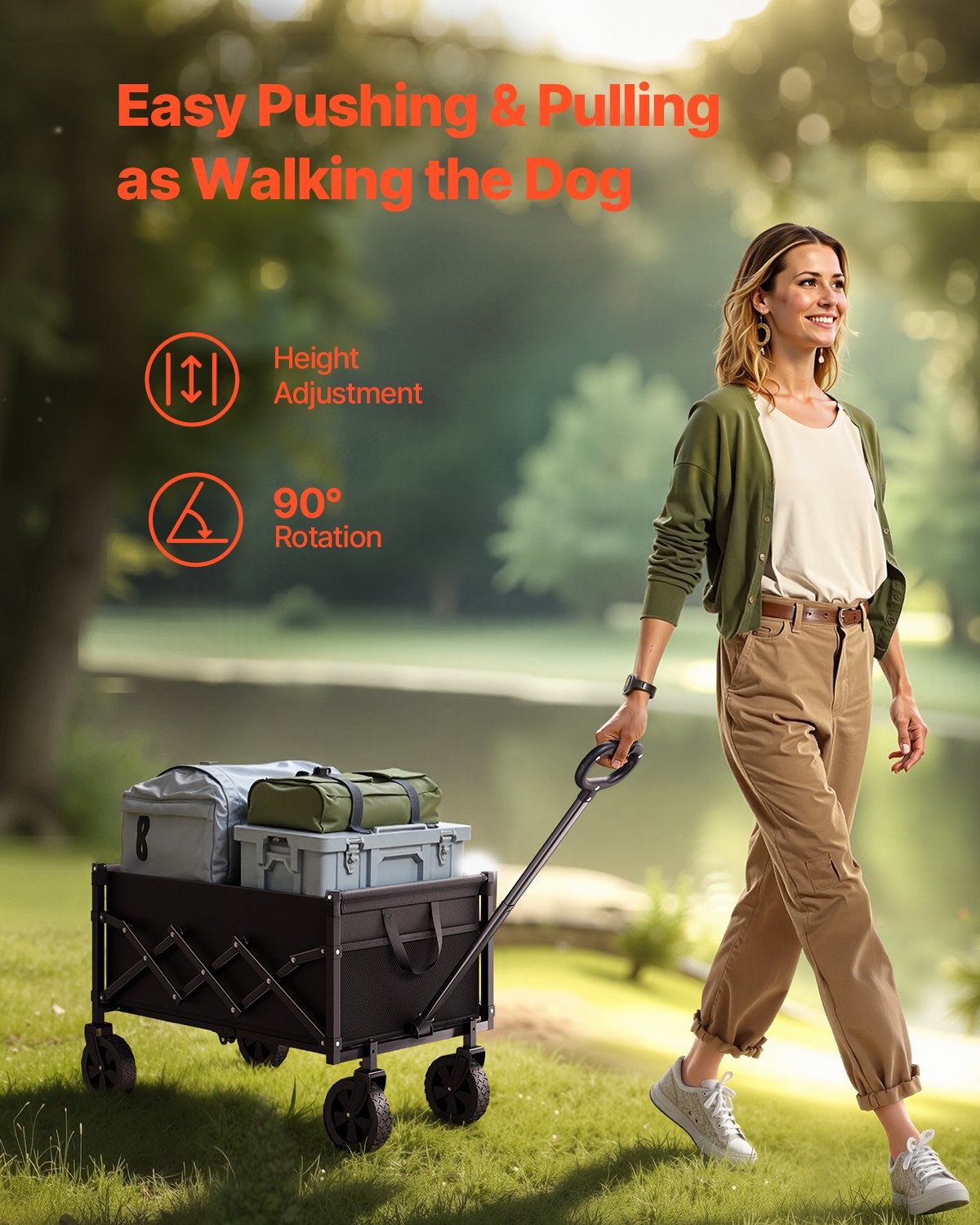 VEVOR Folding Hand Truck, 120 l Collapsible Cart with Swivel Wheels and Adjustable Handle, Durable Outdoor Cart for Beach, Shopping and Garden, 102 kg Load Capacity, Black