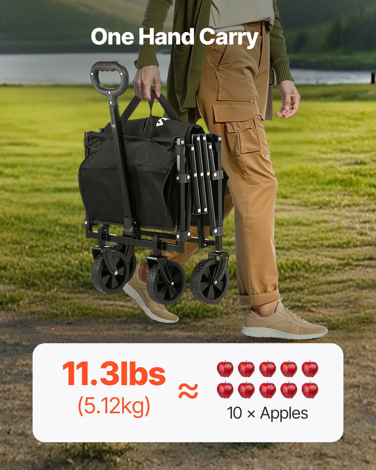 VEVOR Folding Hand Truck, 120 l Collapsible Cart with Swivel Wheels and Adjustable Handle, Durable Outdoor Cart for Beach, Shopping and Garden, 102 kg Load Capacity, Black