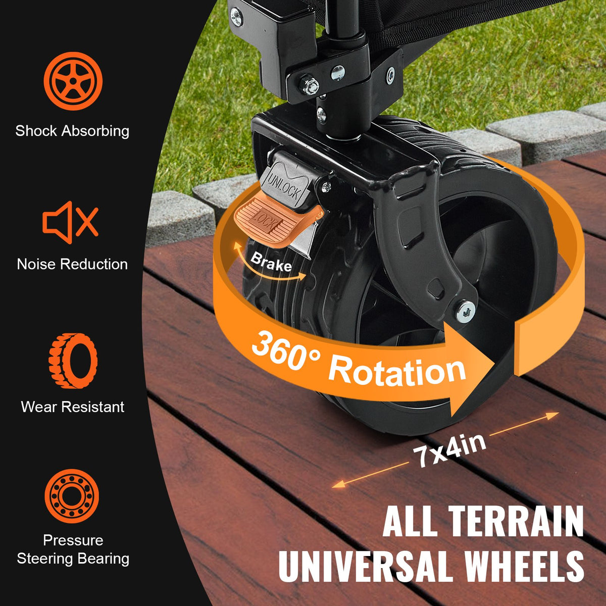 VEVOR Folding Beach Cart, 220 L Trolley with Swivel Wheels and Cup Holders, Heavy-Duty Collapsible Cart with 150 kg Weight Capacity for Camping, Shopping and Gardening