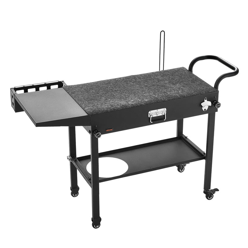 VEVOR āra grila galds, 787 × 432 mm darba virsma, salokāms āra gatavošanas galds ar salvešu turētāju, āķiem, riteņiem un sānu galdu, BBQ sagatavošanai piknikam, virtuvei un pagalmam