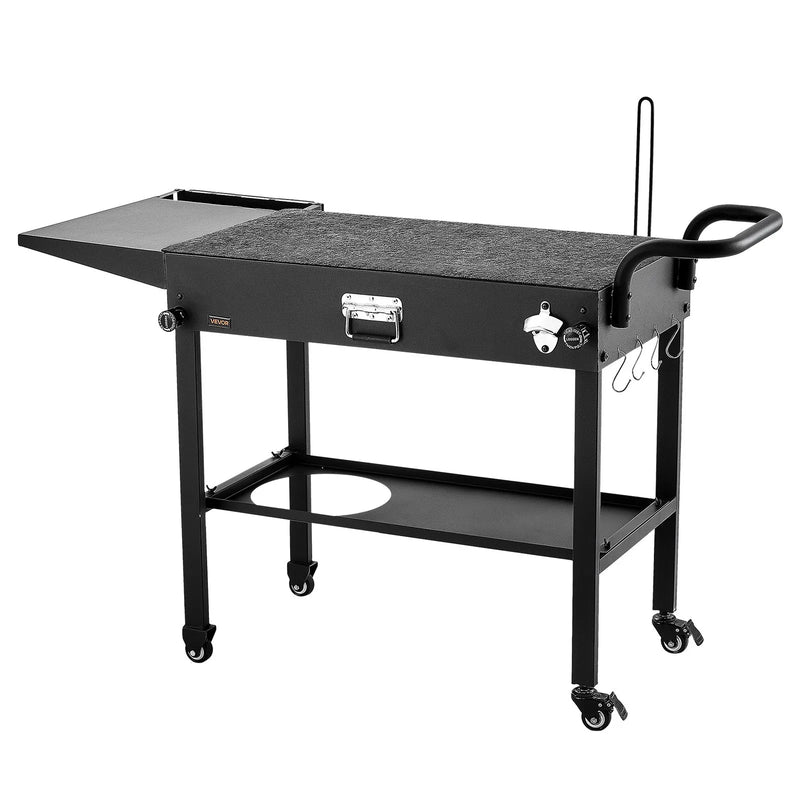 VEVOR āra grila galds, 787 × 432 mm darba virsma, salokāms āra gatavošanas galds ar salvešu turētāju, āķiem, riteņiem un sānu galdu, BBQ sagatavošanai piknikam, virtuvei un pagalmam