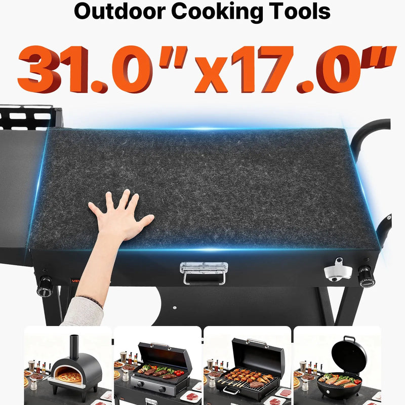 VEVOR āra grila galds, 787 × 432 mm darba virsma, salokāms āra gatavošanas galds ar salvešu turētāju, āķiem, riteņiem un sānu galdu, BBQ sagatavošanai piknikam, virtuvei un pagalmam