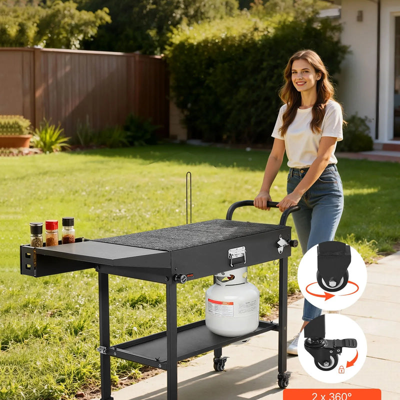 VEVOR āra grila galds, 787 × 432 mm darba virsma, salokāms āra gatavošanas galds ar salvešu turētāju, āķiem, riteņiem un sānu galdu, BBQ sagatavošanai piknikam, virtuvei un pagalmam