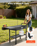 VEVOR āra grila galds, 787 × 432 mm darba virsma, salokāms āra gatavošanas galds ar salvešu turētāju, āķiem, riteņiem un sānu galdu, BBQ sagatavošanai piknikam, virtuvei un pagalmam